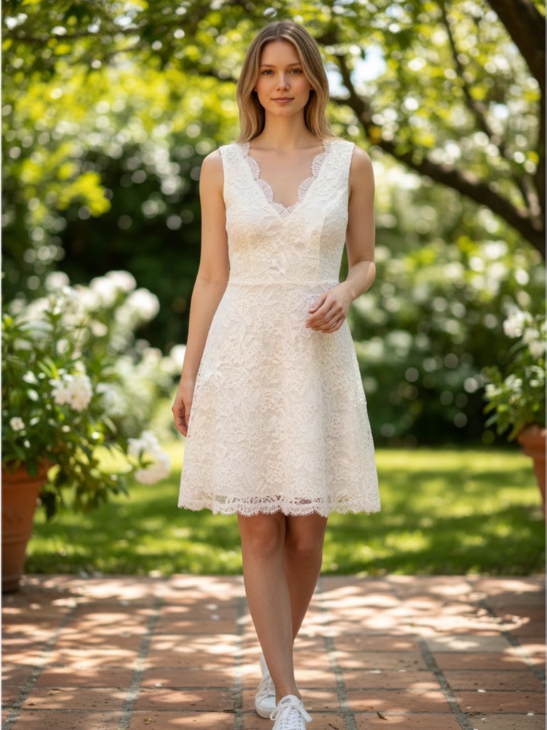Grace Karin White Lace V-Neck Mini Dress